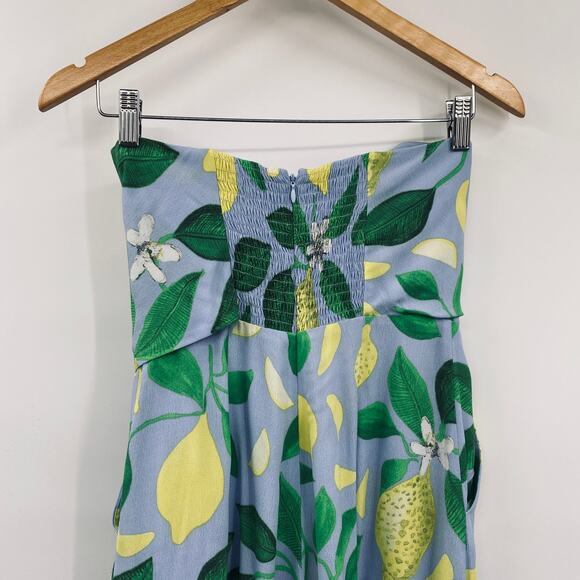 Anthropologie Maeve Lemon Grove Strapless Jumpsuit Cropped Wide Leg Blue Green 2 - Picture 7 of 8